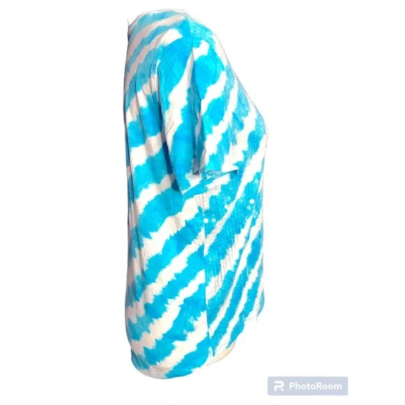 Michael by Michael Kors Teal & White Sequin Front Shirt - Picture 2 of 7